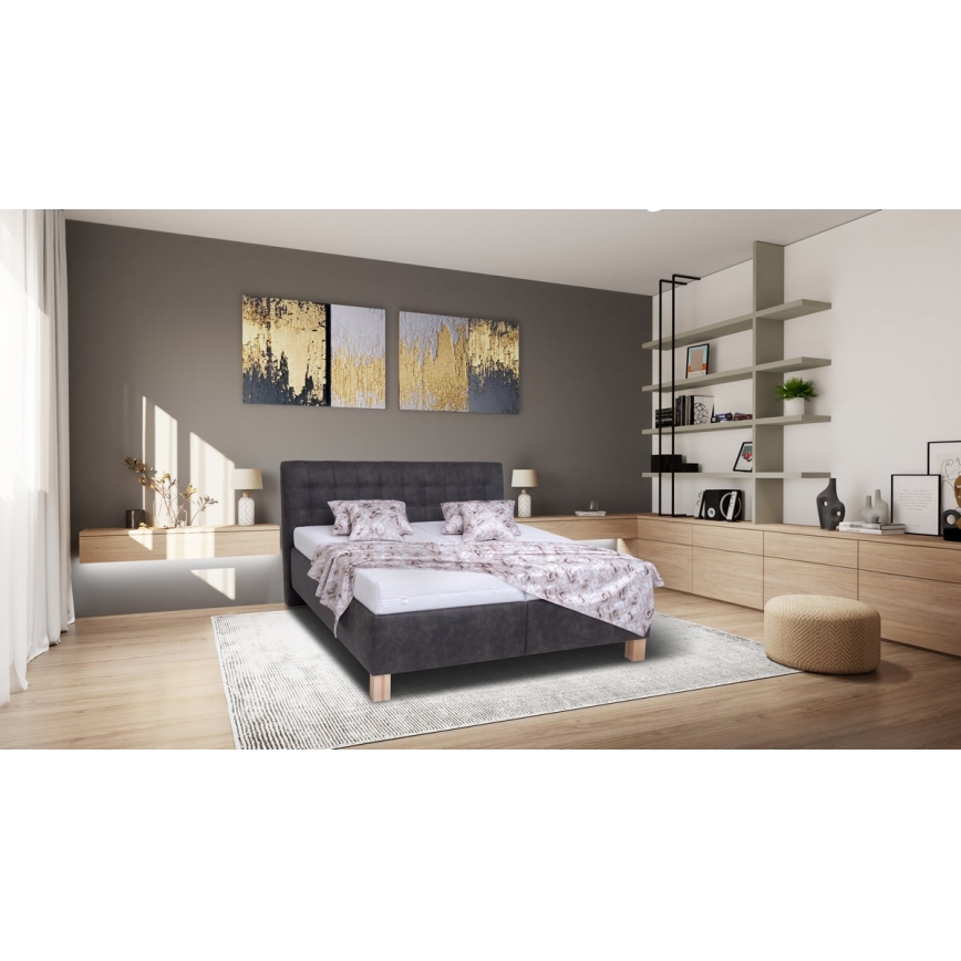 Оббита ліжко з матрацом та місцем для зберігання VIOLET 160x200 см темно-сірий