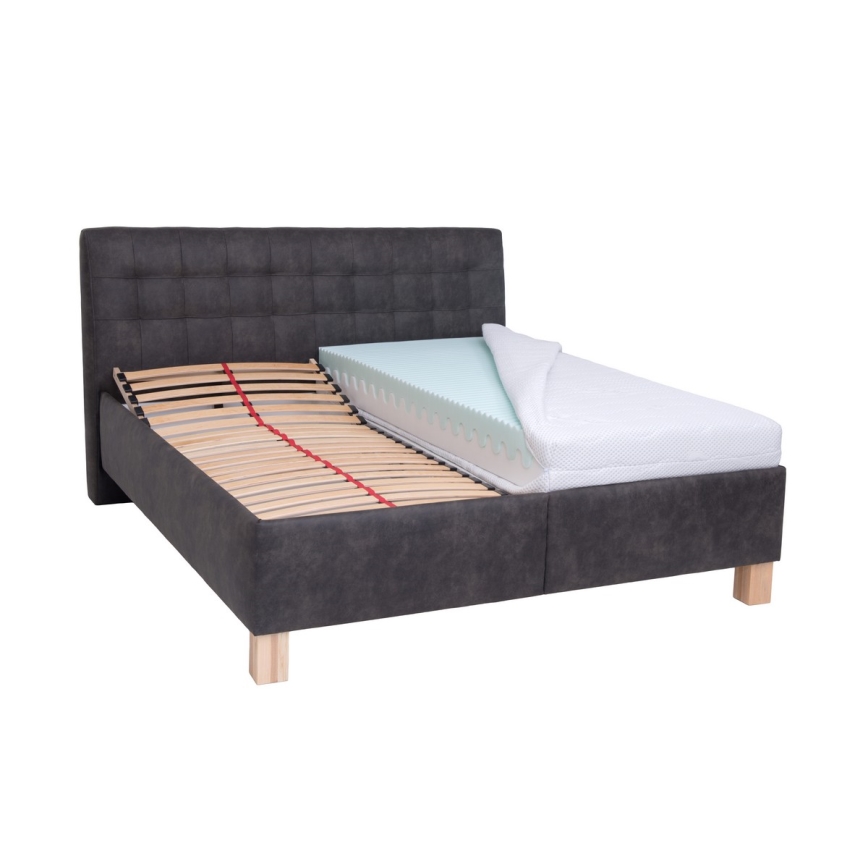 Оббита ліжко з матрацом та місцем для зберігання VIOLET 160x200 см темно-сірий