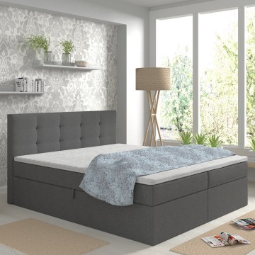 Оббита ліжко з матрацами та топпером з місцем для зберігання EMBER 160x200 см антрацит