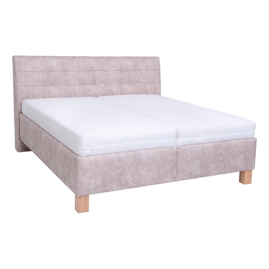 Оббита ліжко з матрацом та місцем для зберігання VIOLET 180x200 см бежевого кольору
