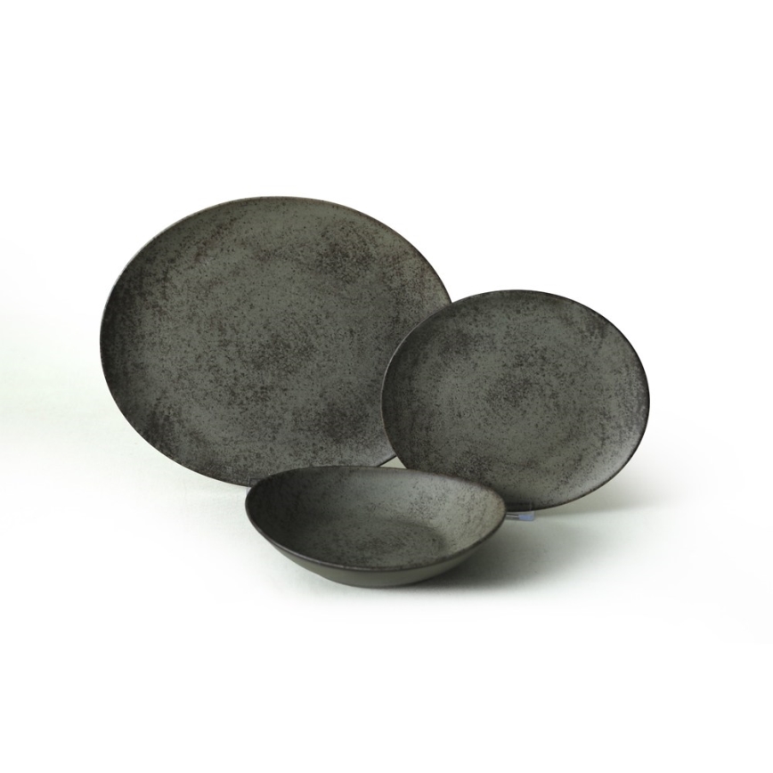 Обеденный набор 18 шт антрацит/зелёный/керамика