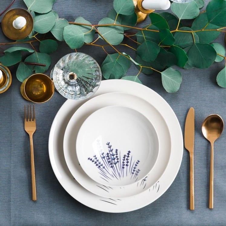 Обеденный набор, 24 предмета, белый/синий, фарфор