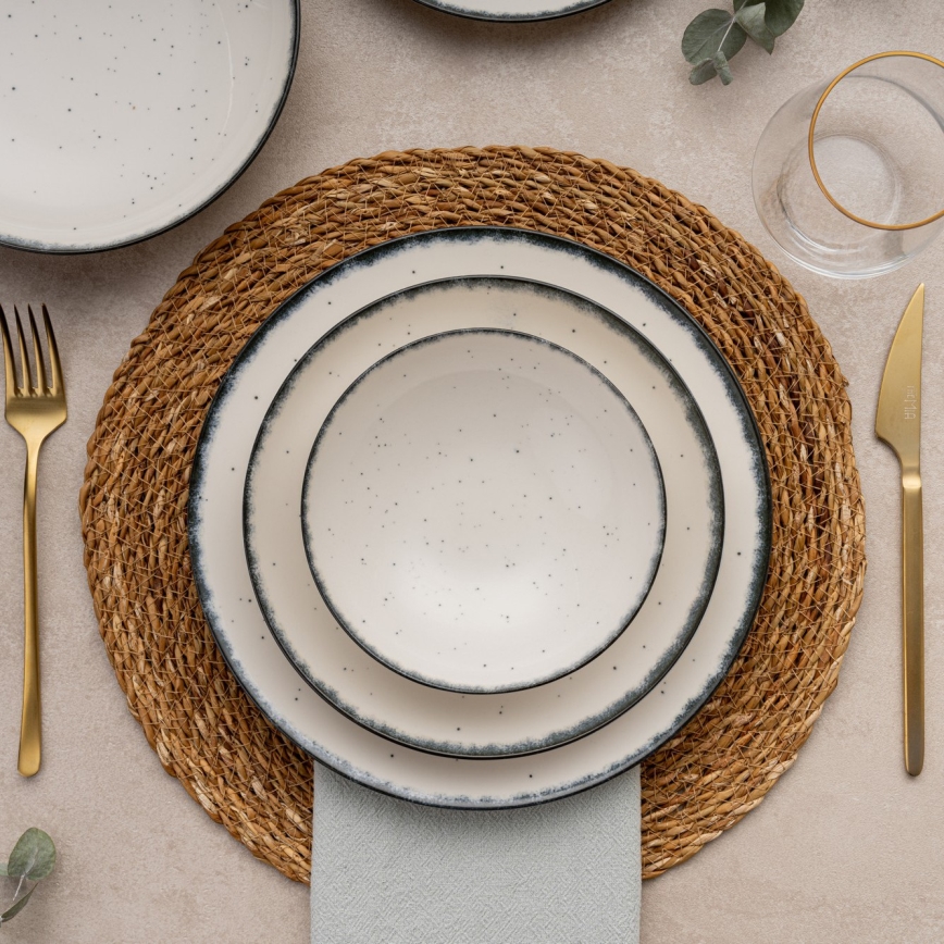 Обеденный набор, 24 шт., белый/чёрный, фарфор