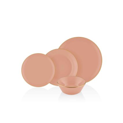 Обеденный набор 24 шт. лососевый/золотой/керамика