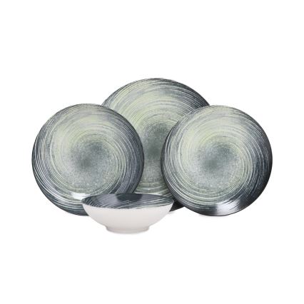 Обеденный набор 24 шт. зелёный/чёрный/фарфор