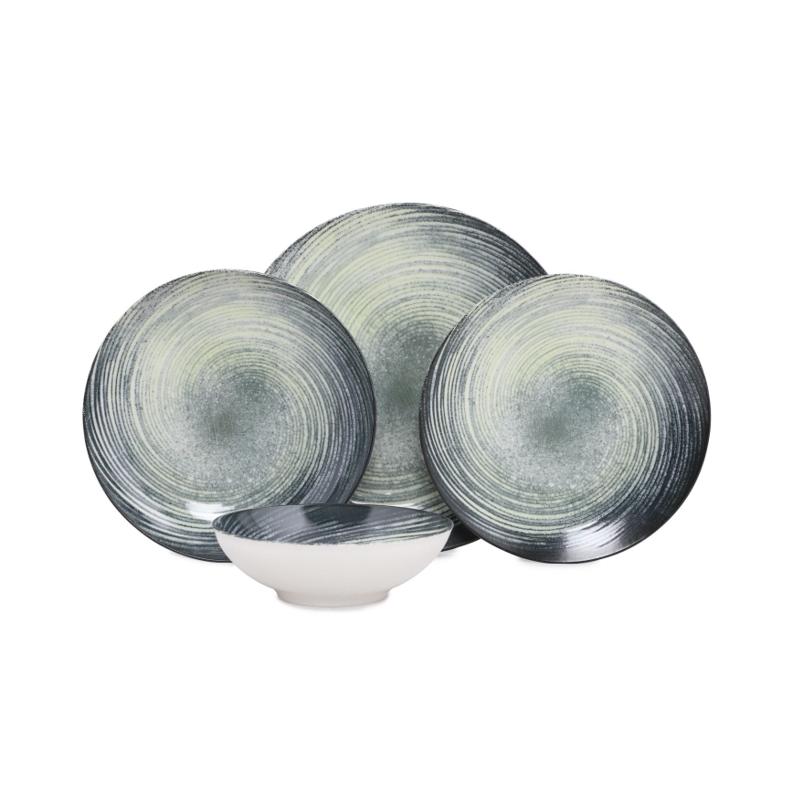 Обеденный набор 24 шт. зелёный/чёрный/фарфор