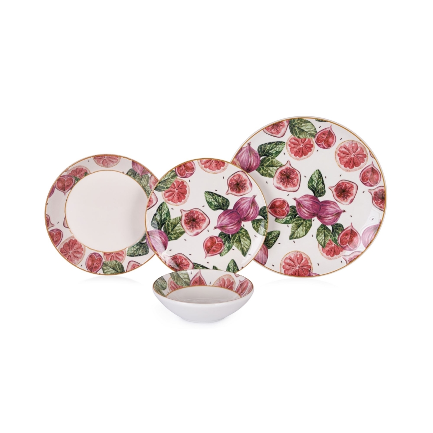 Обеденный набор 24 шт. красный/белый/зелёный/керамика