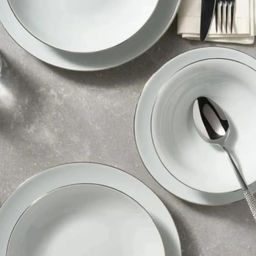 Обеденный набор 8 шт., белый/серебристый, фарфор