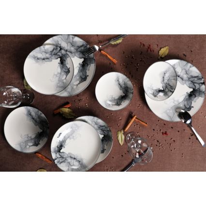 Обеденный набор из 24 предметов, белый/чёрный, фарфор