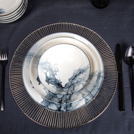 Обеденный набор из 24 предметов, белый/чёрный, фарфор