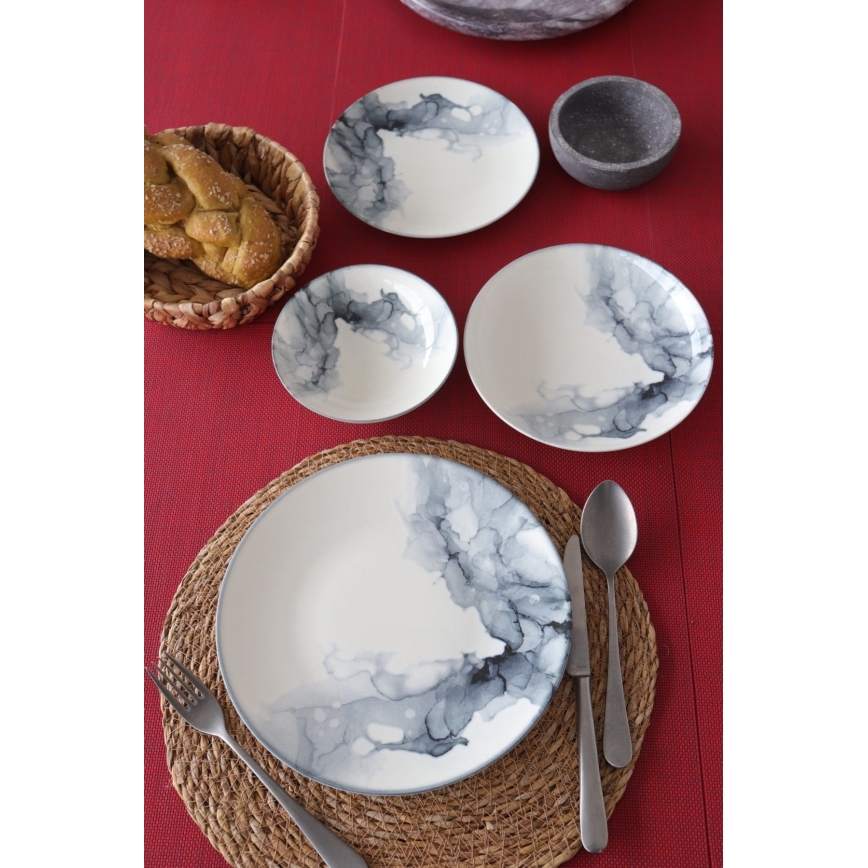 Обеденный набор из 24 предметов, белый/чёрный, фарфор