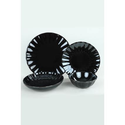 Обеденный набор из 24 предметов, чёрный, из каменной керамики