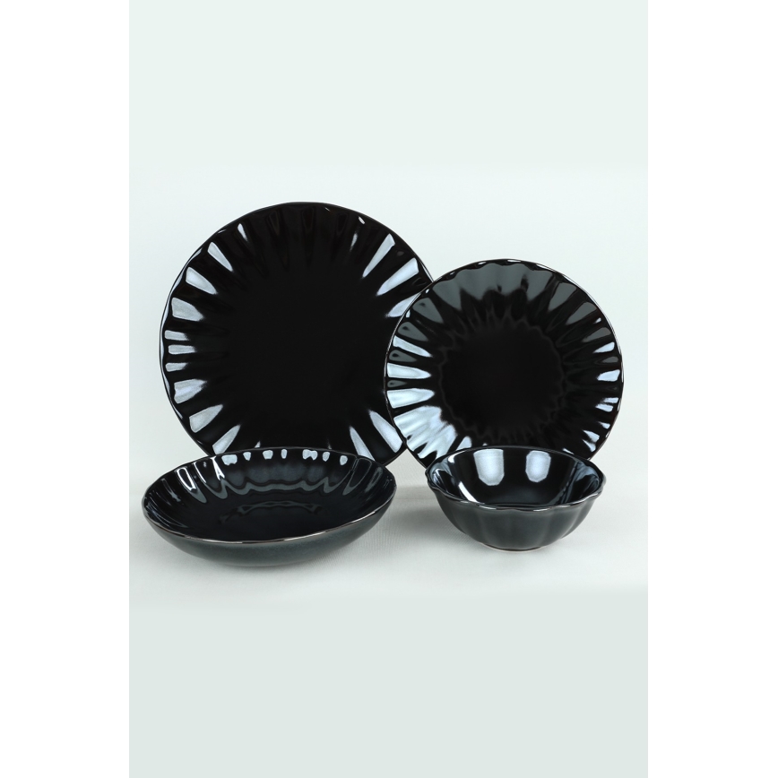 Обеденный набор из 24 предметов, чёрный, из каменной керамики