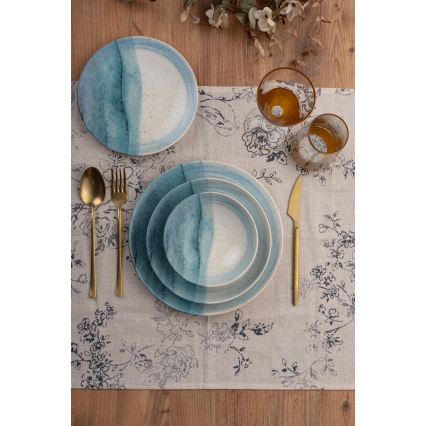 Обеденный набор из 24 предметов, синий/кремовый/фарфор