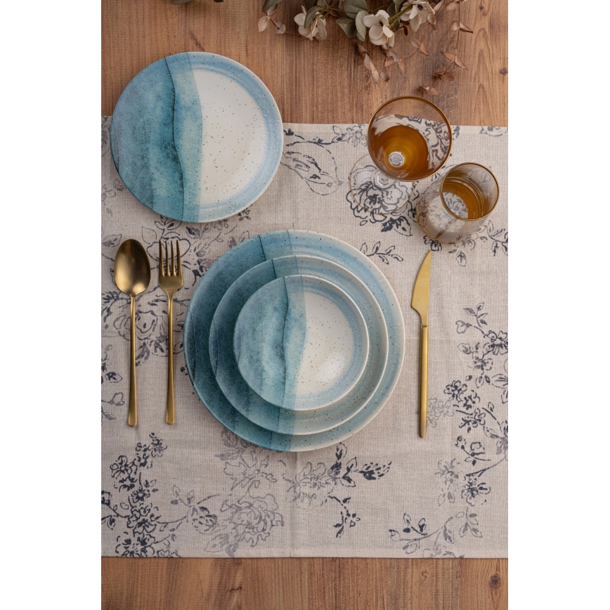 Обеденный набор из 24 предметов, синий/кремовый/фарфор