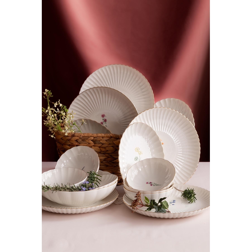 Обеденный сервиз 27 предметов белый/золотой/фарфор