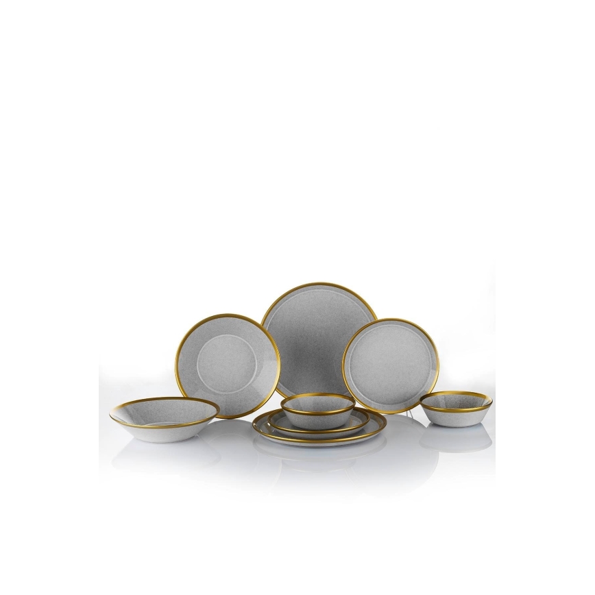 Обідній сервіз, 16 предметів, сірий із золотим декором, фарфор