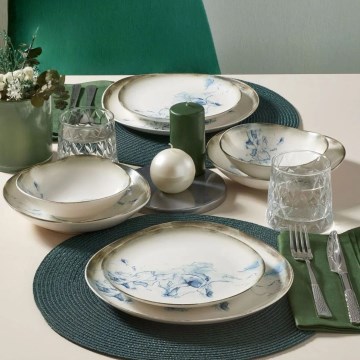Обідній сервіз 24 шт. білий/синій/порцеляна
