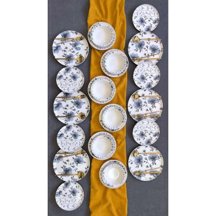 Обідній сервіз 24 шт білий/синій/кераміка