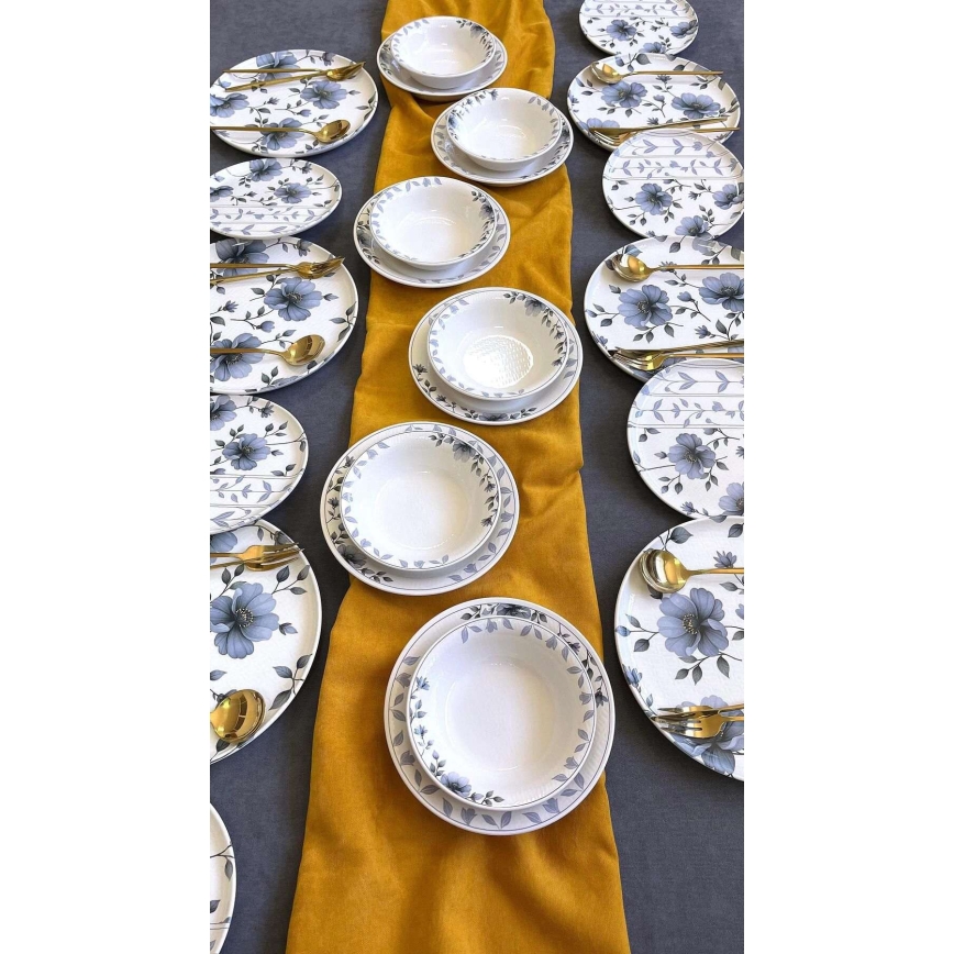 Обідній сервіз 24 шт білий/синій/кераміка