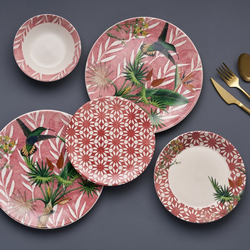 Обідній сервіз 24 шт. червоний/зелений/білий/кераміка