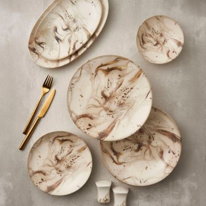 Обідній сервіз 26 шт. бежевий/коричневий/фарфор