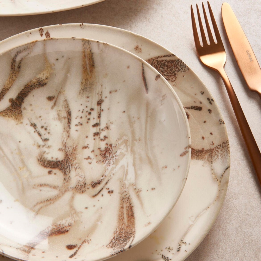 Обідній сервіз 26 шт. бежевий/коричневий/фарфор