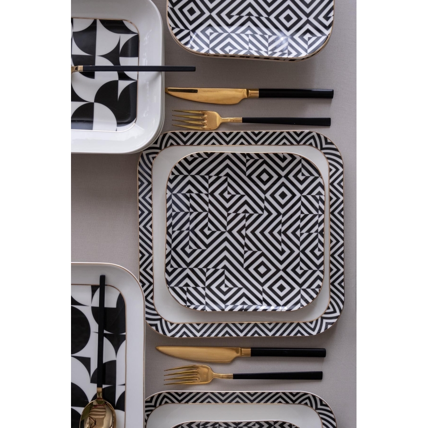Обідній сервіз 26 шт. білий/чорний/порцеляна
