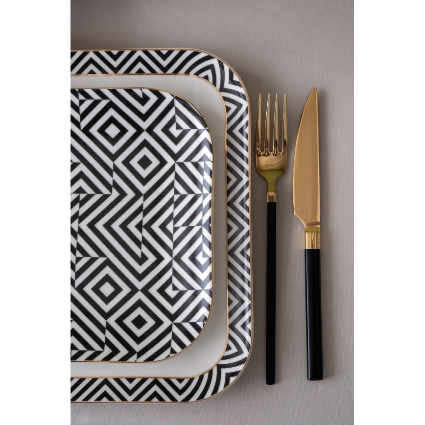 Обідній сервіз 26 шт. білий/чорний/порцеляна