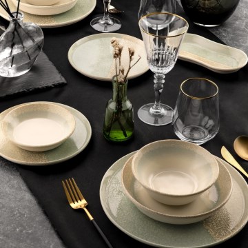 Обідній сервіз, 27 предметів, бежевий/зелений, порцеляна