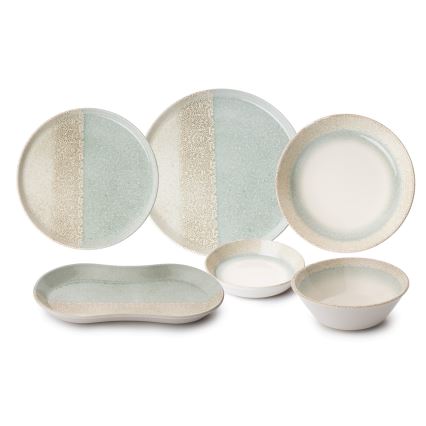 Обідній сервіз, 27 предметів, бежевий/зелений, порцеляна