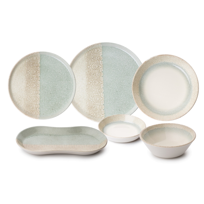 Обідній сервіз, 27 предметів, бежевий/зелений, порцеляна