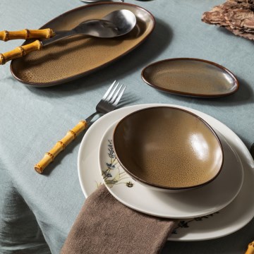 Obідній сервіз, 27 предметів — білий/коричневий, порцеляна