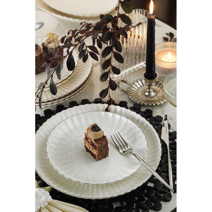 Обідній сервіз 27 шт. білий/сріблястий/фарфор