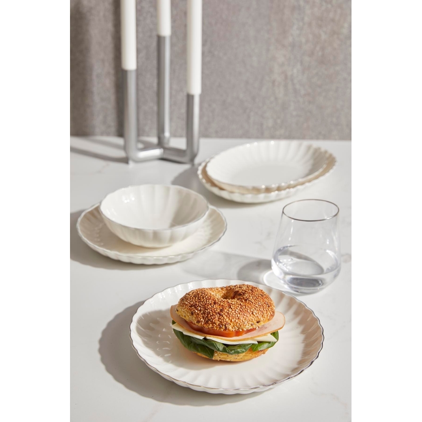 Обідній сервіз, 27 шт., білий/золотий, фарфор