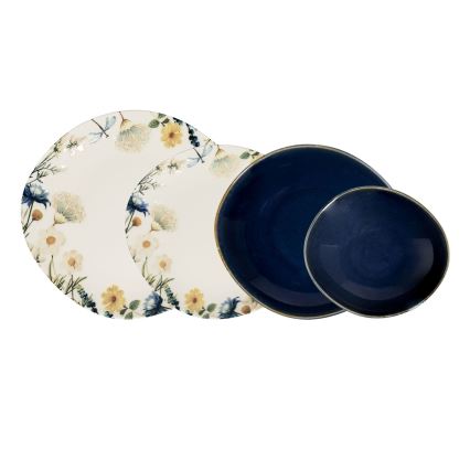 Обідній сервіз із 24 предметів, багатобарвний/синій/фарфор