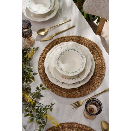 Обідній сервіз із 24 предметів, білий/зелений, порцеляна