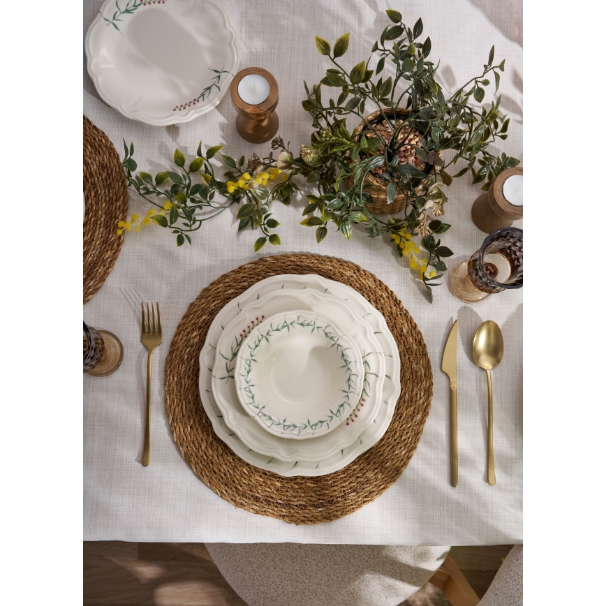 Обідній сервіз із 24 предметів, білий/зелений, порцеляна