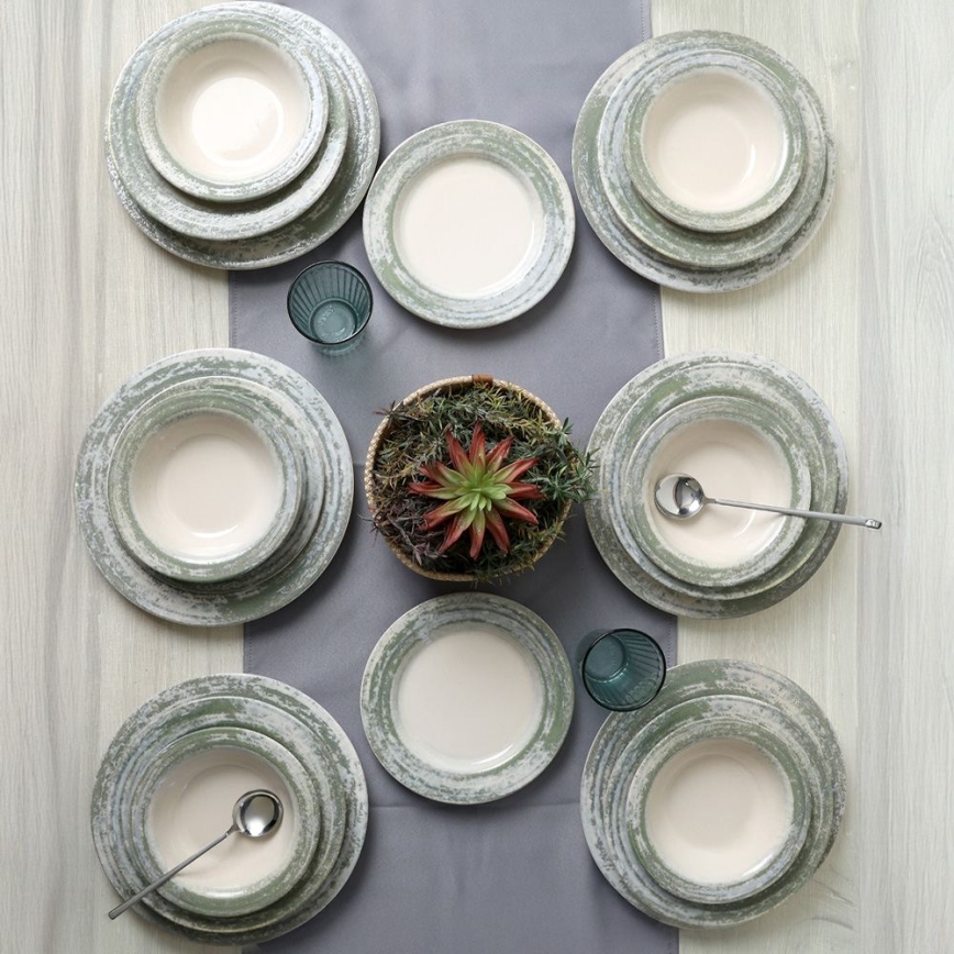 Обідній сервіз, набір із 24 предметів, кремовий/зелений, кераміка