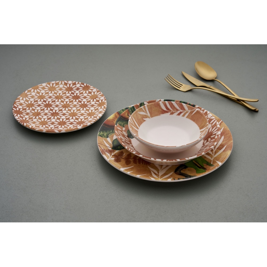 Обідній сервіз — 24 предмети, помаранчево‑зеленої гами, кераміка
