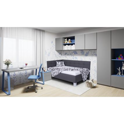 Обитая кровать MARIA PETITE 120x200 см, с местом для хранения, без матраса, серая