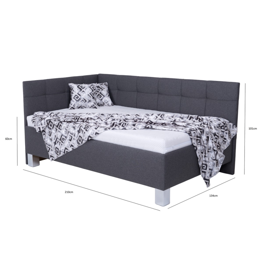 Обитая кровать MARIA PETITE 120x200 см, с местом для хранения, без матраса, серая