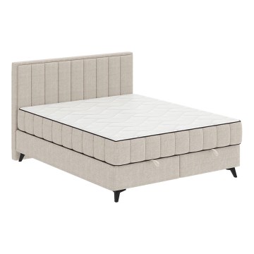 Обитая кровать с матрасами и топпером, с местом для хранения ALICIA 180x200 см бежевого цвета