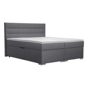 Обитая кровать с местом для хранения и матрасами с топпером NEW BOLERO 160x200 см, серая