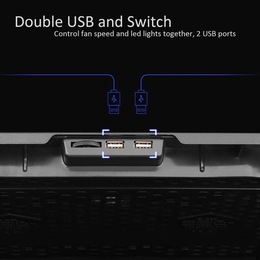 Охлаждающая подставка для ноутбука 5x вентиляторов 2xUSB черная