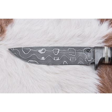 Охотничий нож из дамасской стали 13,8 см береза/верблюжья кость