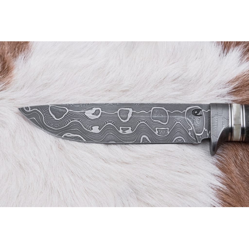 Охотничий нож из дамасской стали 13,8 см береза/верблюжья кость