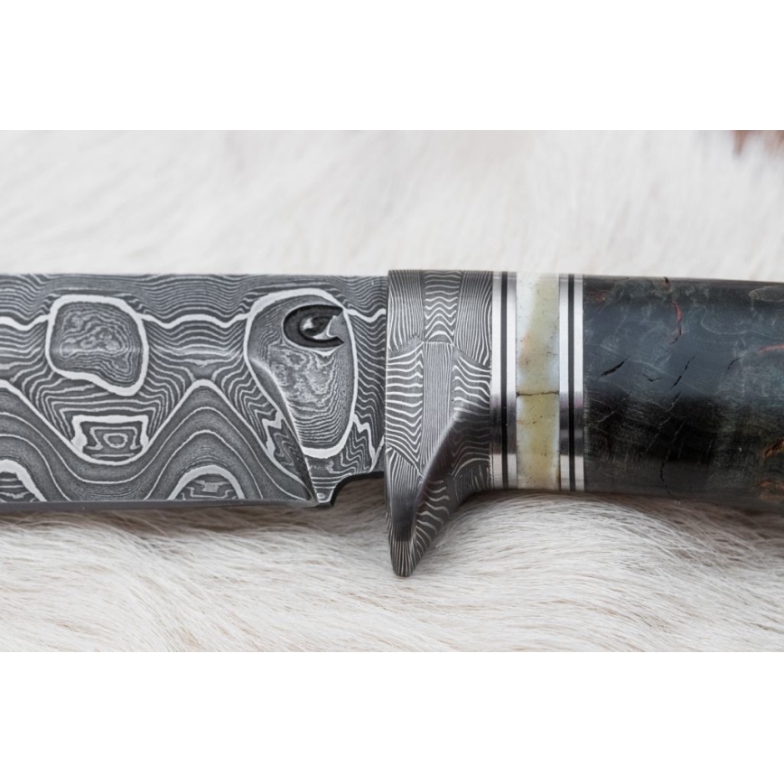 Охотничий нож из дамасской стали 13,8 см береза/верблюжья кость