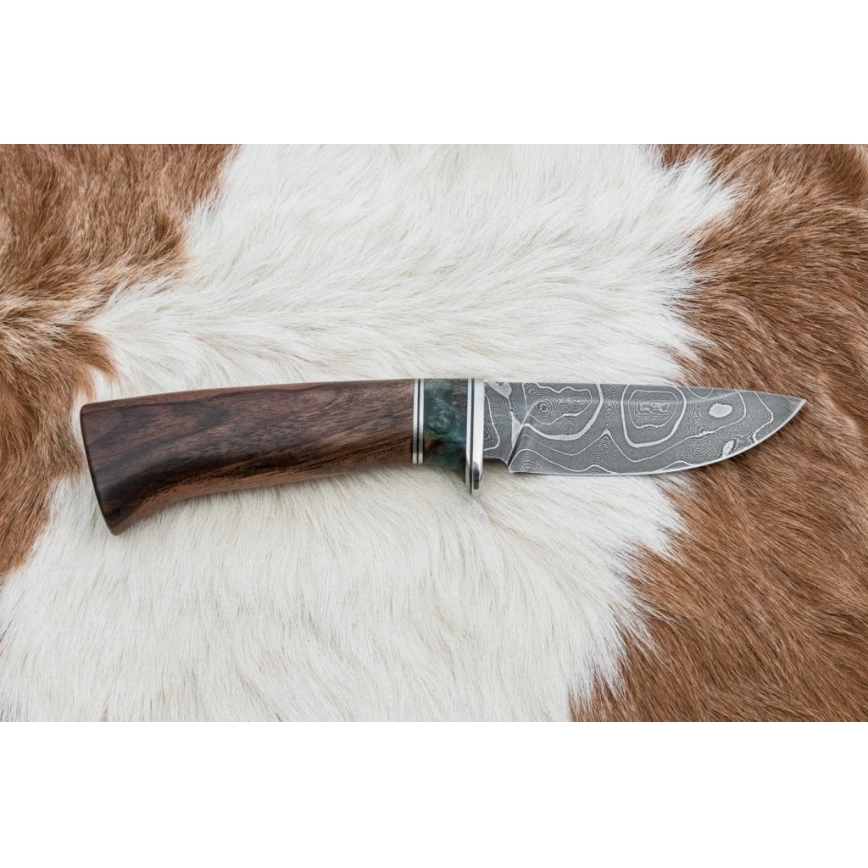 Охотничий нож из дамасской стали 9,7 см орех/клен