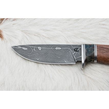 Охотничий нож из дамасской стали 9,7 см орех/клен